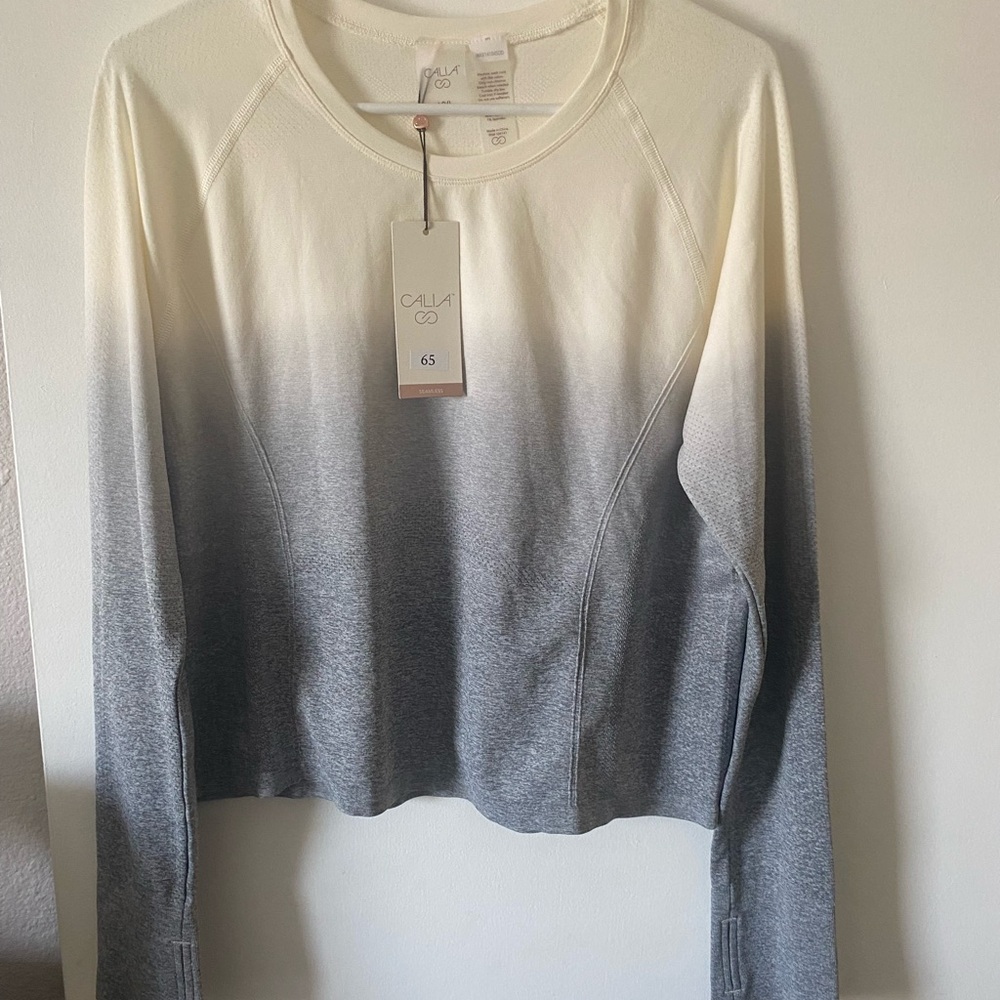 Calia, plus size women’s XXL, seamless, long sleeve race, length, Ivory Ombre